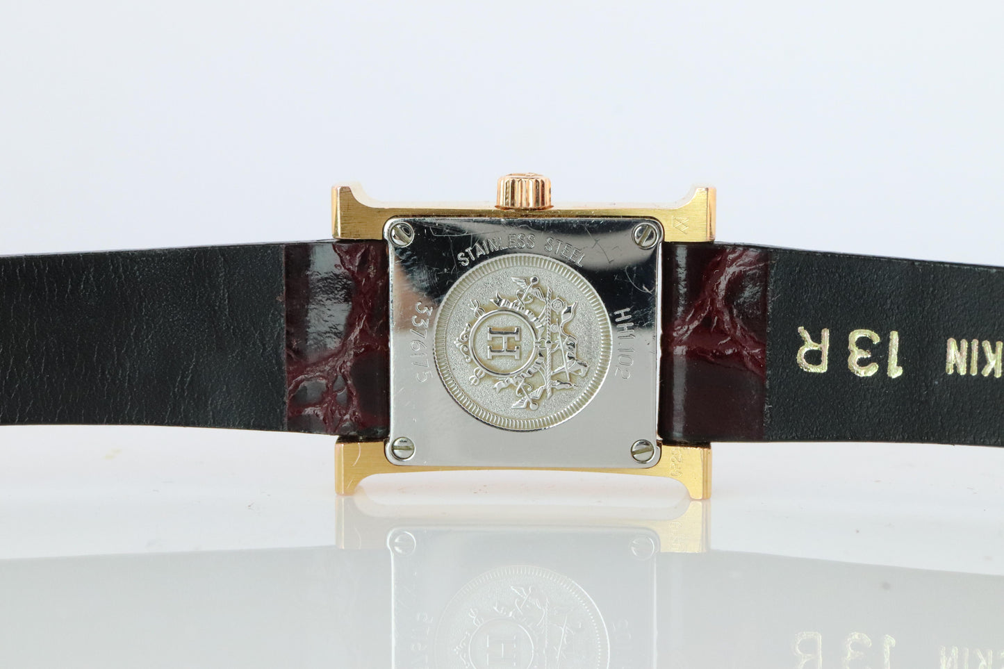 Genuine HERMES Heure H 1P Diamond HH1.102 Quartz Watch Gold.