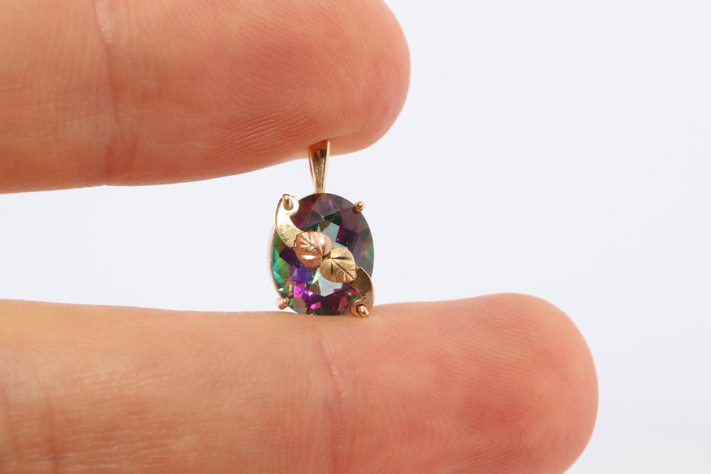10k 12k Black Hills Gold Mystic Topaz Pendant. Black Hills Gold Vine Charm