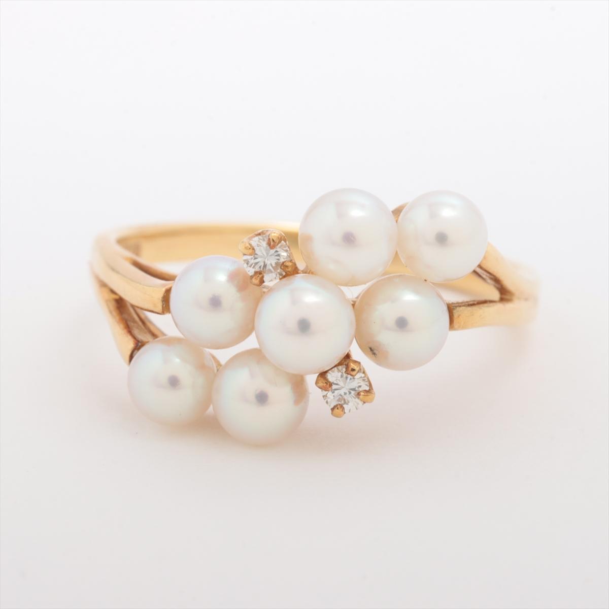 Mikimoto Ring. Vintage 18k Gold Mikimoto Pearl and Diamond Cluster. Vines Grapes