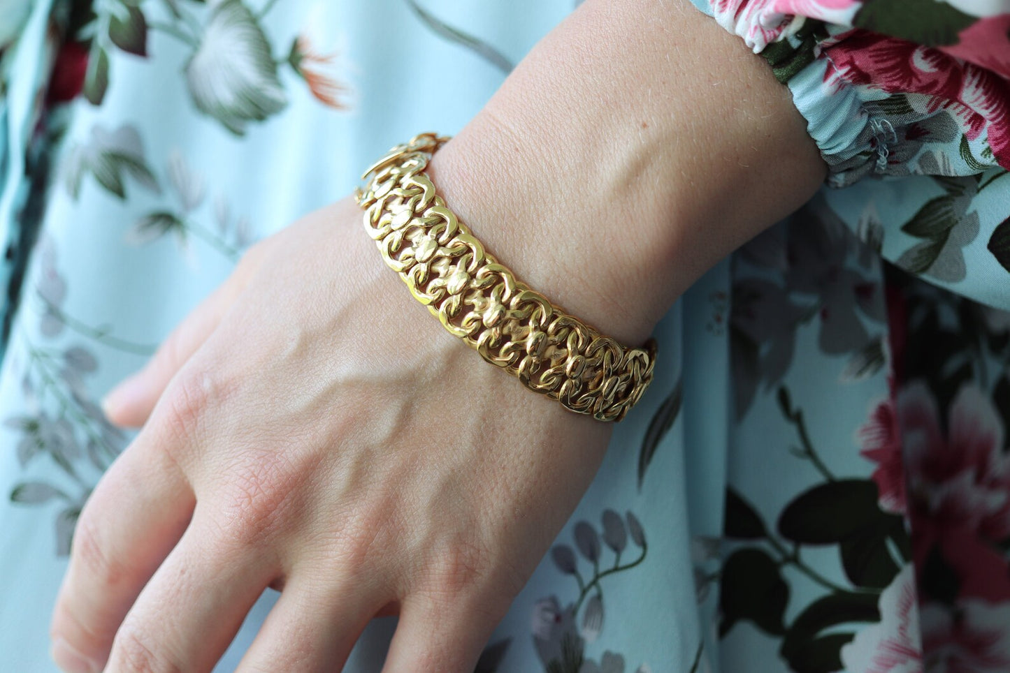 10k Infinity Wide Double LINK X Chain Armband. Infinity S Specialty Link-Armband aus 10-karätigem Gelbgold ITALIEN. st(424)