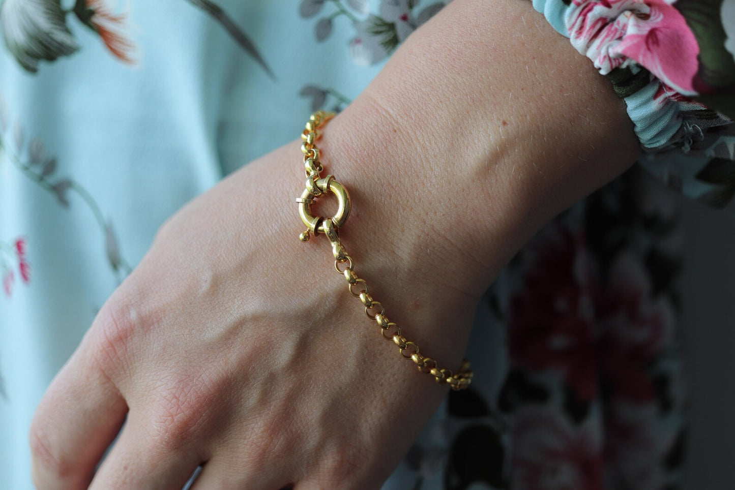 14K ROLO Chain Bracelet. PUFFED large Round Rolo chain bracelet. 14k Yellow gold MILOR Italy st(170)