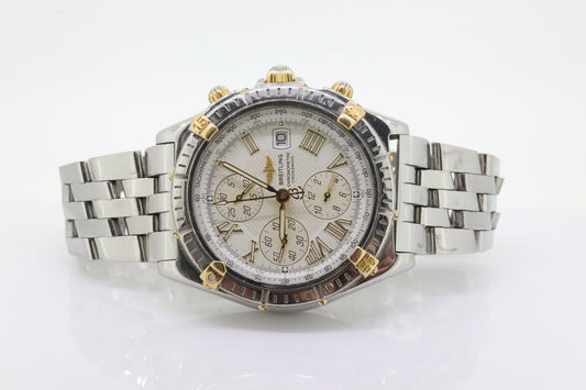 Breitling Crosswind, Edelstahl, weißes Zifferblatt, goldfarben, 43 mm, B13355, Box und Papiere, ST(21/85)