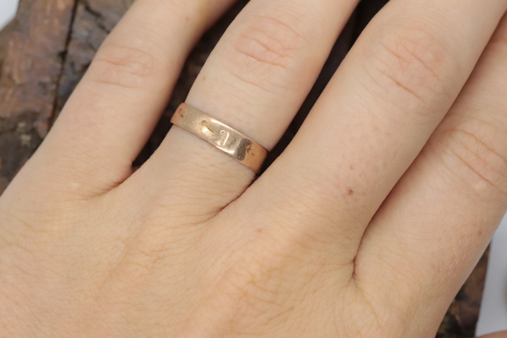 JR Wood 10K Rose Gold Band. Antique 1880s Wedding Band Sz 6.25 1g st(37/36)