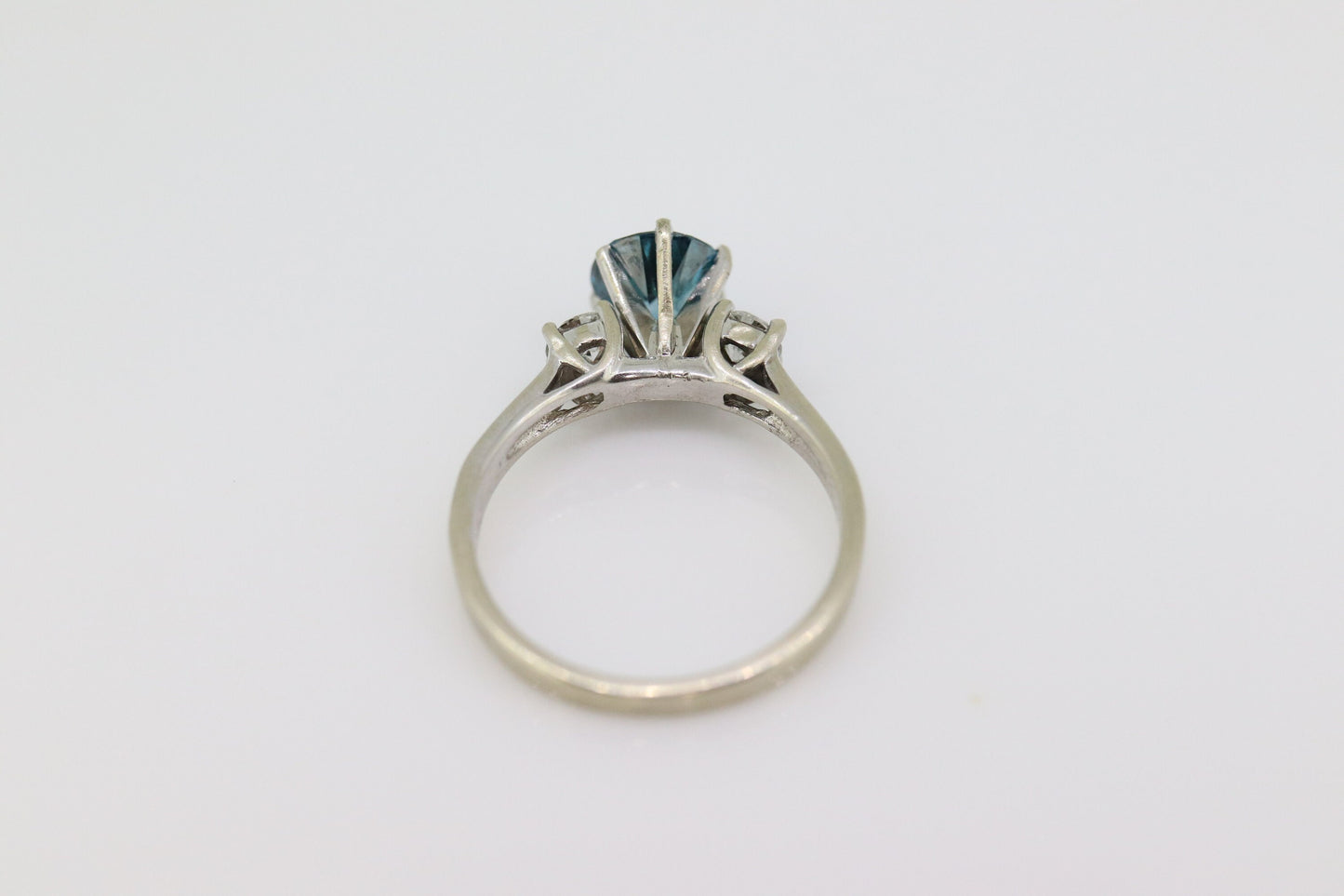14k BLUE diamond engagement ring. 2CTW FANCY Blue diamond trilogy solitaire triple tiffany set ring. 14k 'white gold diamond ring. st(690)