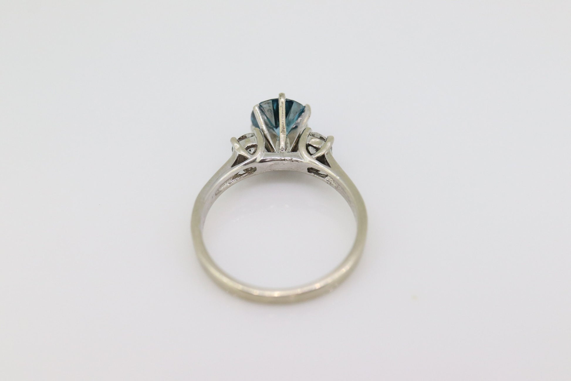 14k BLUE diamond engagement ring. 2CTW FANCY Blue diamond trilogy solitaire triple tiffany set ring. 14k 'white gold diamond ring. st(690)