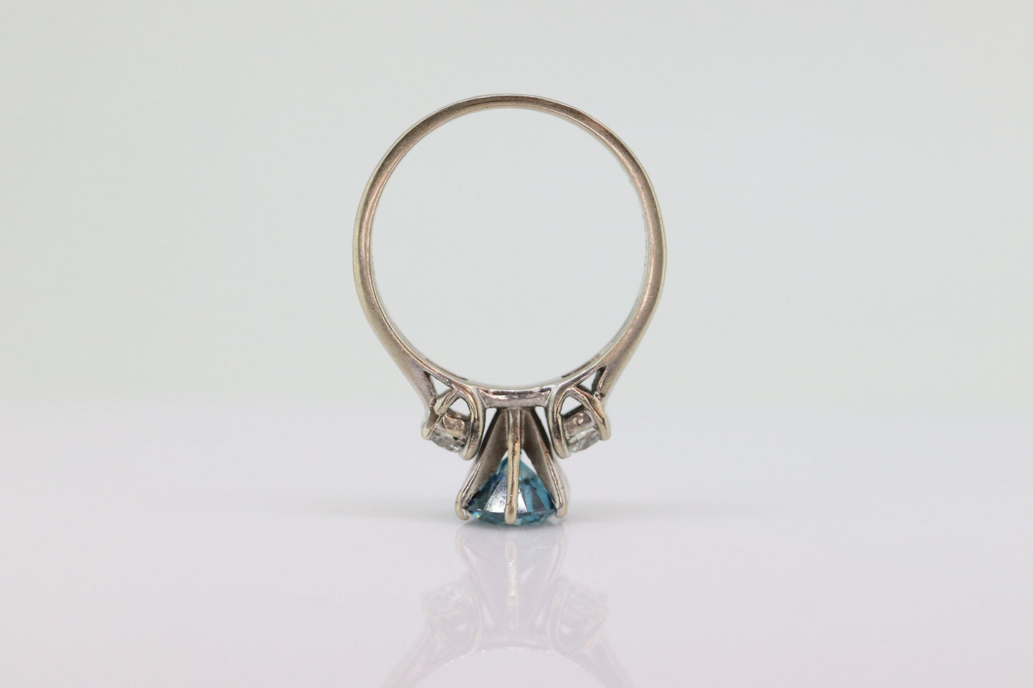 14k BLUE diamond engagement ring. 2CTW FANCY Blue diamond trilogy solitaire triple tiffany set ring. 14k 'white gold diamond ring. st(690)