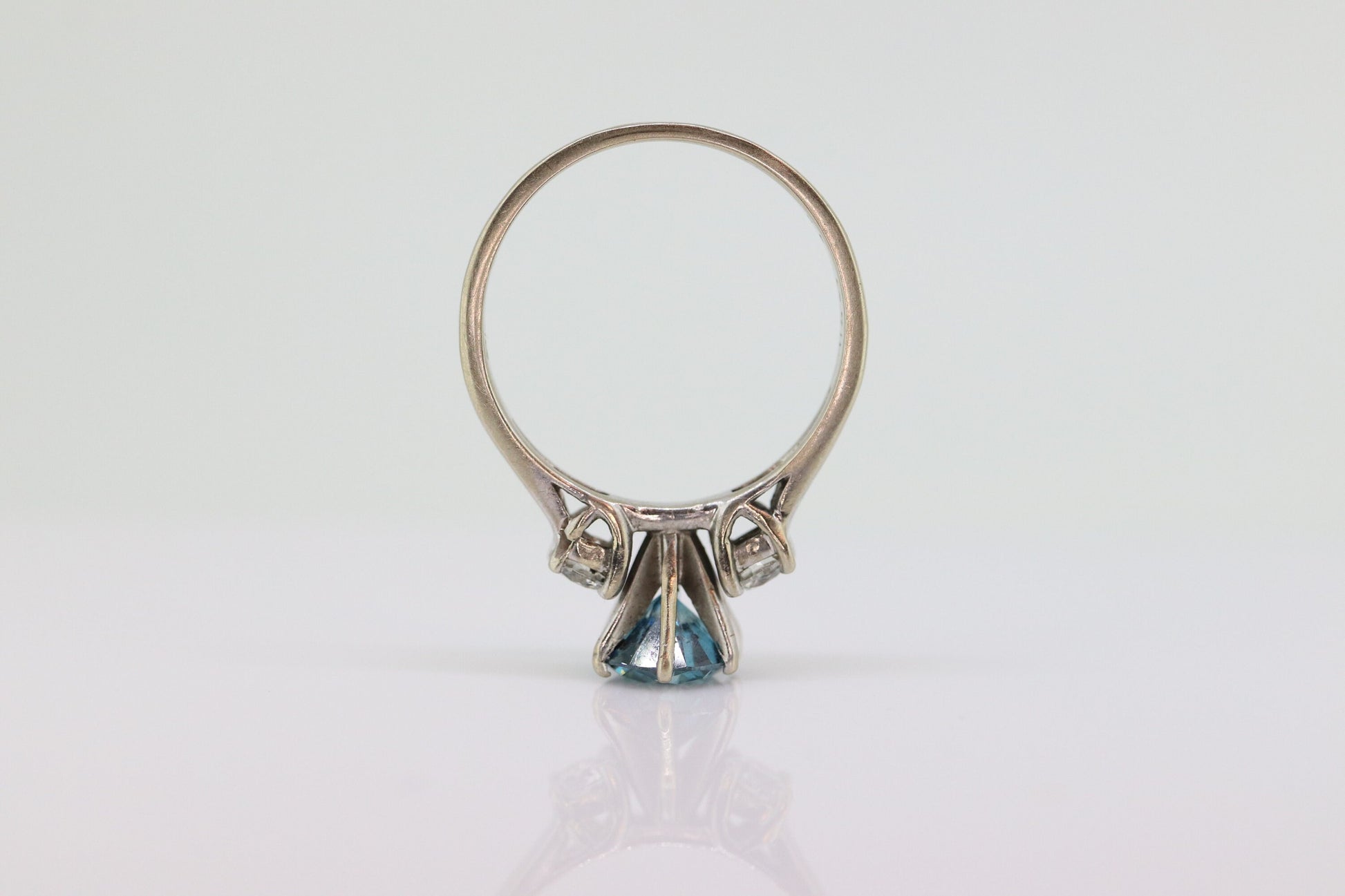 14k BLUE diamond engagement ring. 2CTW FANCY Blue diamond trilogy solitaire triple tiffany set ring. 14k 'white gold diamond ring. st(690)