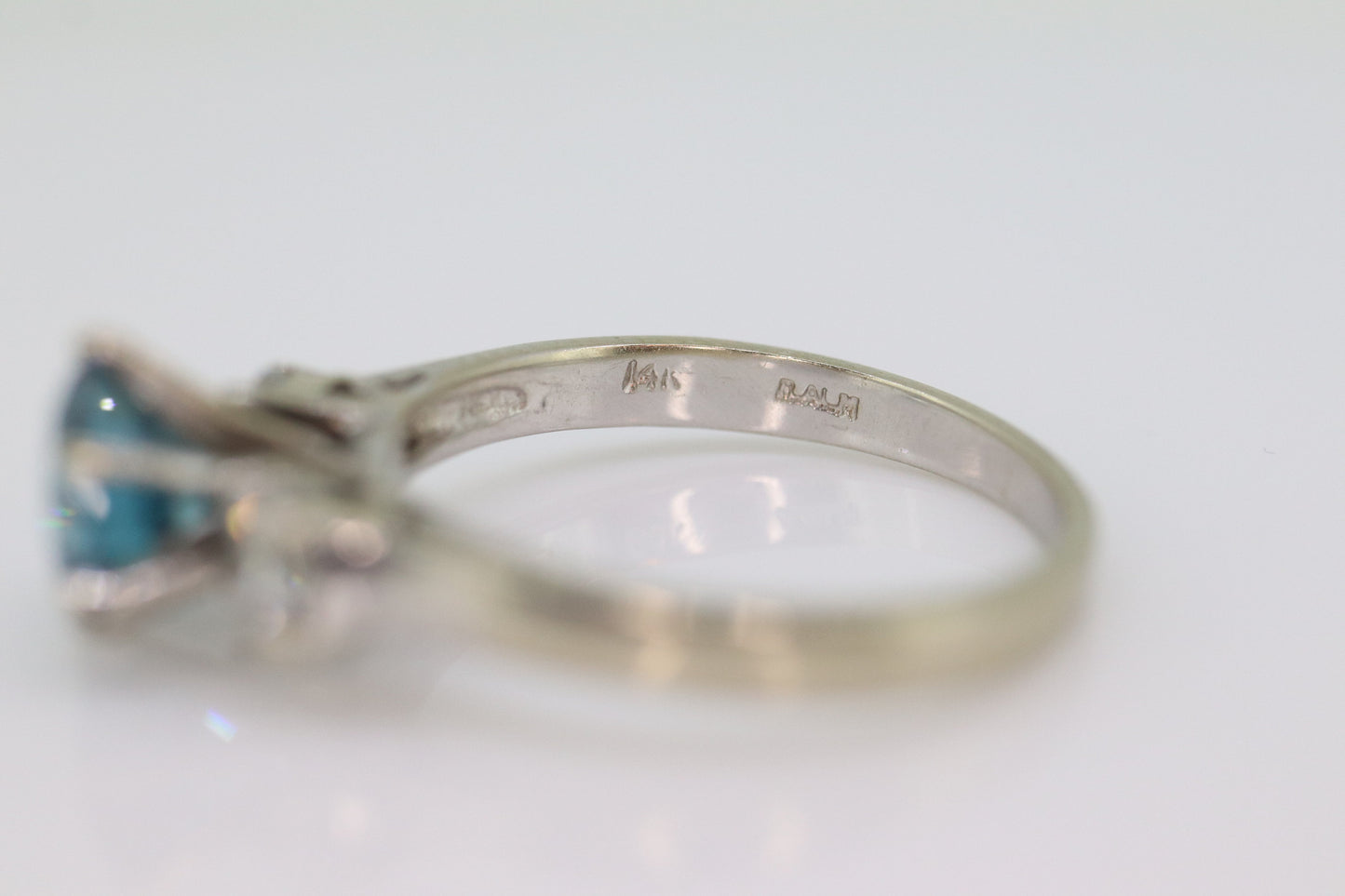 14k BLUE diamond engagement ring. 2CTW FANCY Blue diamond trilogy solitaire triple tiffany set ring. 14k 'white gold diamond ring. st(690)