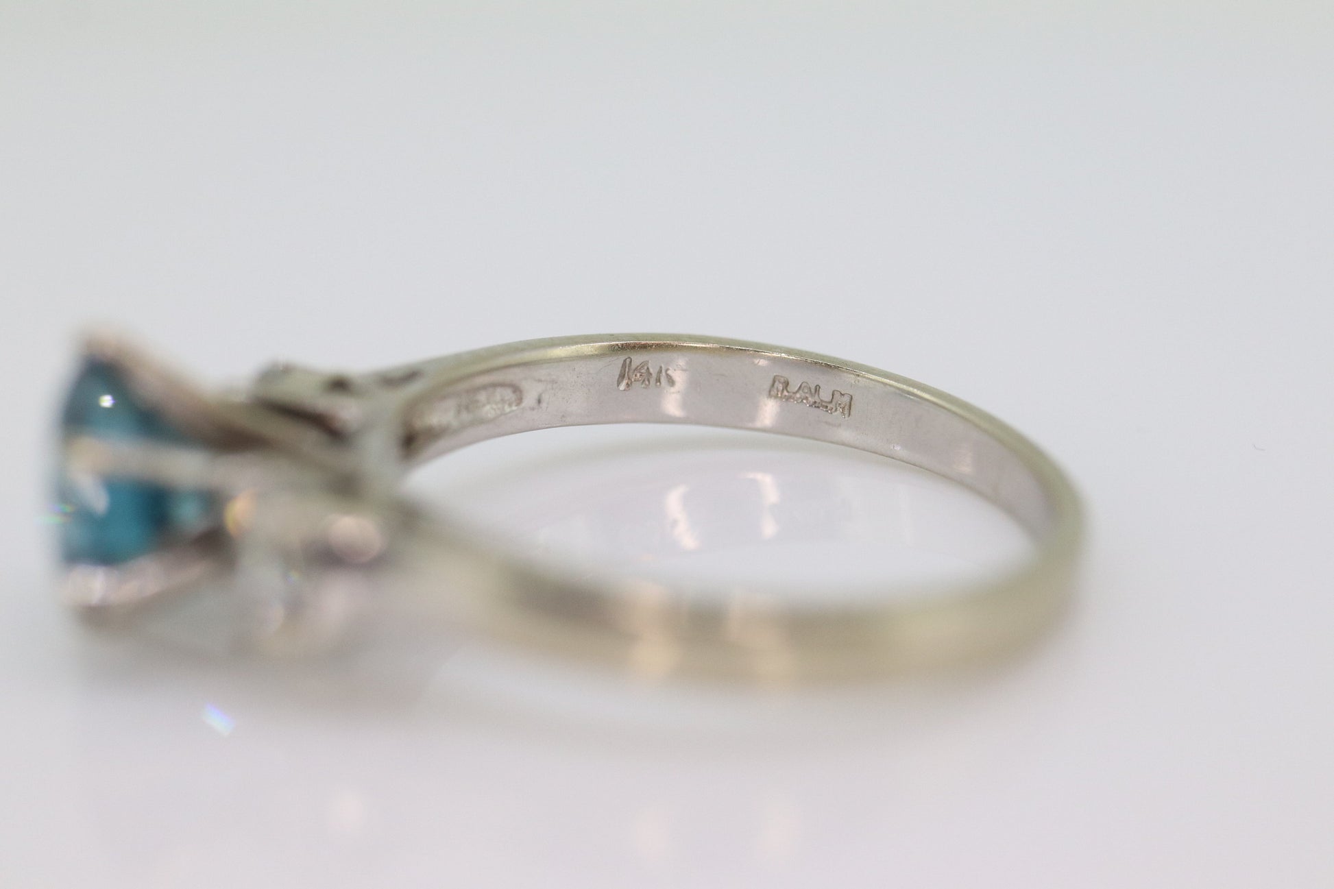 14k BLUE diamond engagement ring. 2CTW FANCY Blue diamond trilogy solitaire triple tiffany set ring. 14k 'white gold diamond ring. st(690)