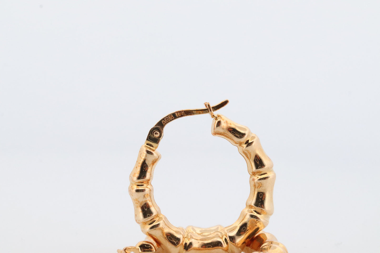 18k Gold Puffed Hollow BAMBOO HOOP Earrings. Bamboo Turkey Dangle HOOP earrings. st113