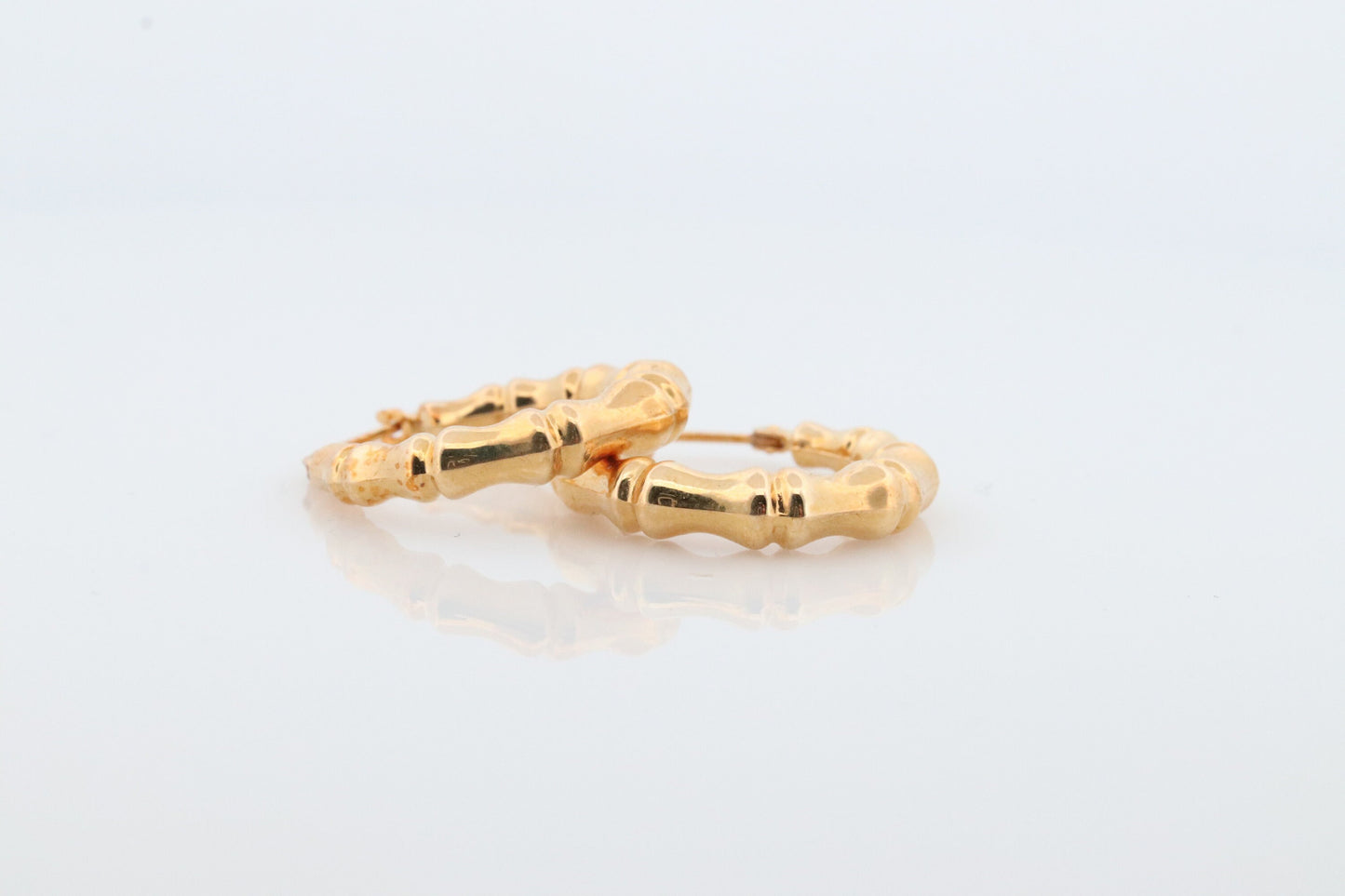 18k Gold Puffed Hollow BAMBOO HOOP Earrings. Bamboo Turkey Dangle HOOP earrings. st113