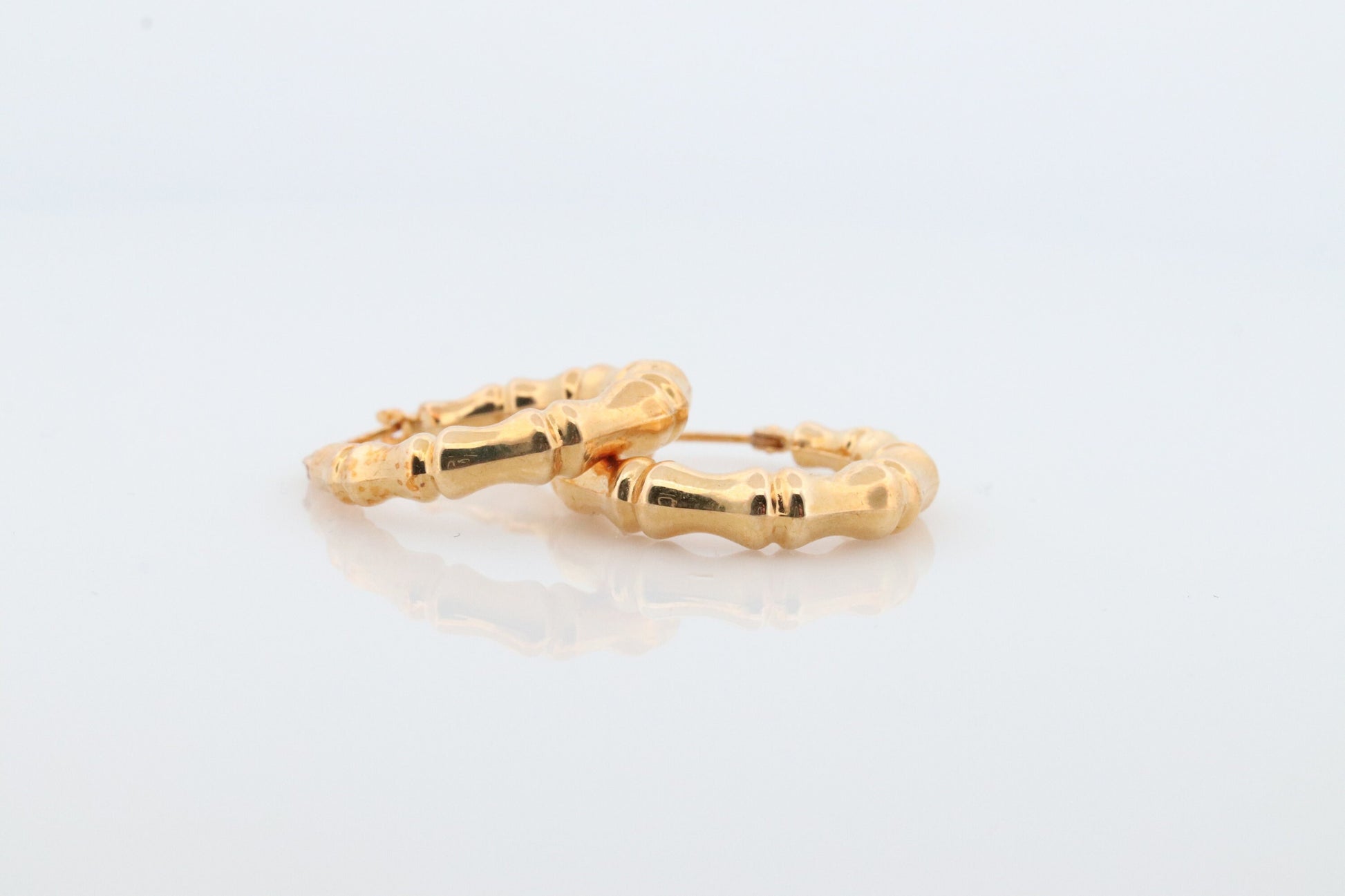 18k Gold Puffed Hollow BAMBOO HOOP Earrings. Bamboo Turkey Dangle HOOP earrings. st113