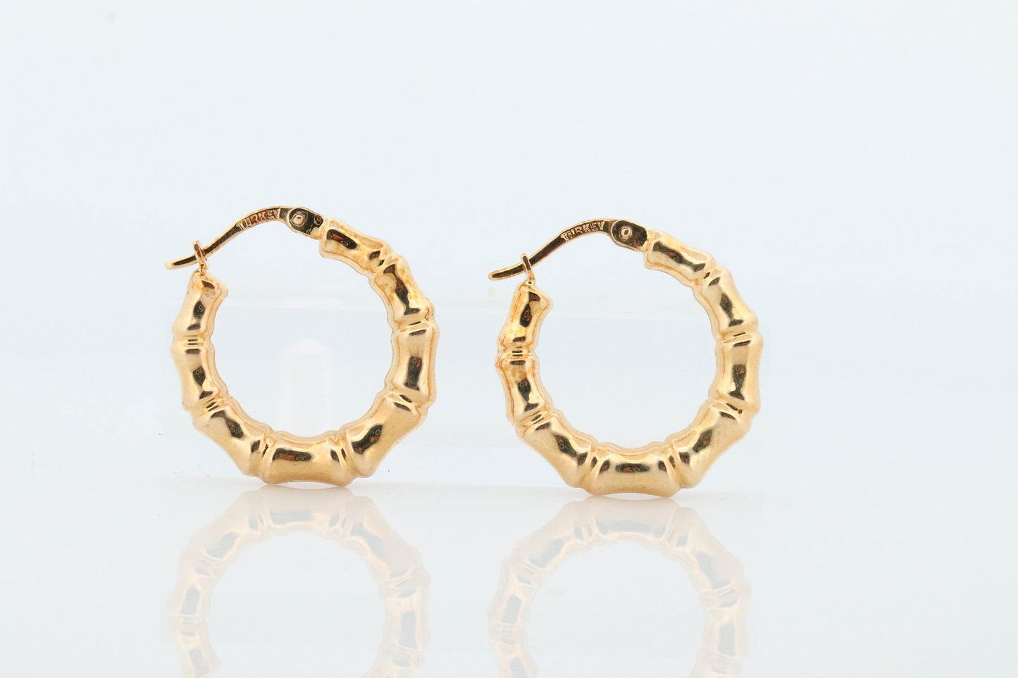 18k Gold Puffed Hollow BAMBOO HOOP Earrings. Bamboo Turkey Dangle HOOP earrings. st113