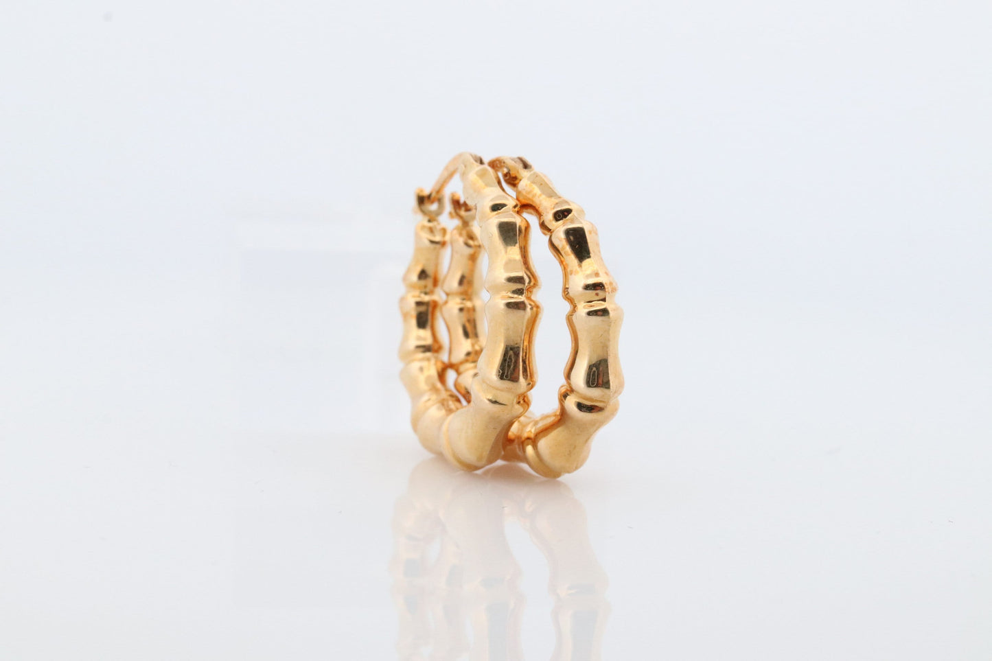 18k Gold Puffed Hollow BAMBOO HOOP Earrings. Bamboo Turkey Dangle HOOP earrings. st113