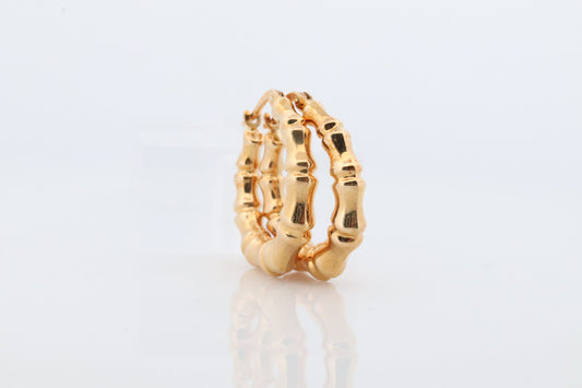 18k Gold Puffed Hollow BAMBOO HOOP Earrings. Bamboo Turkey Dangle HOOP earrings. st113