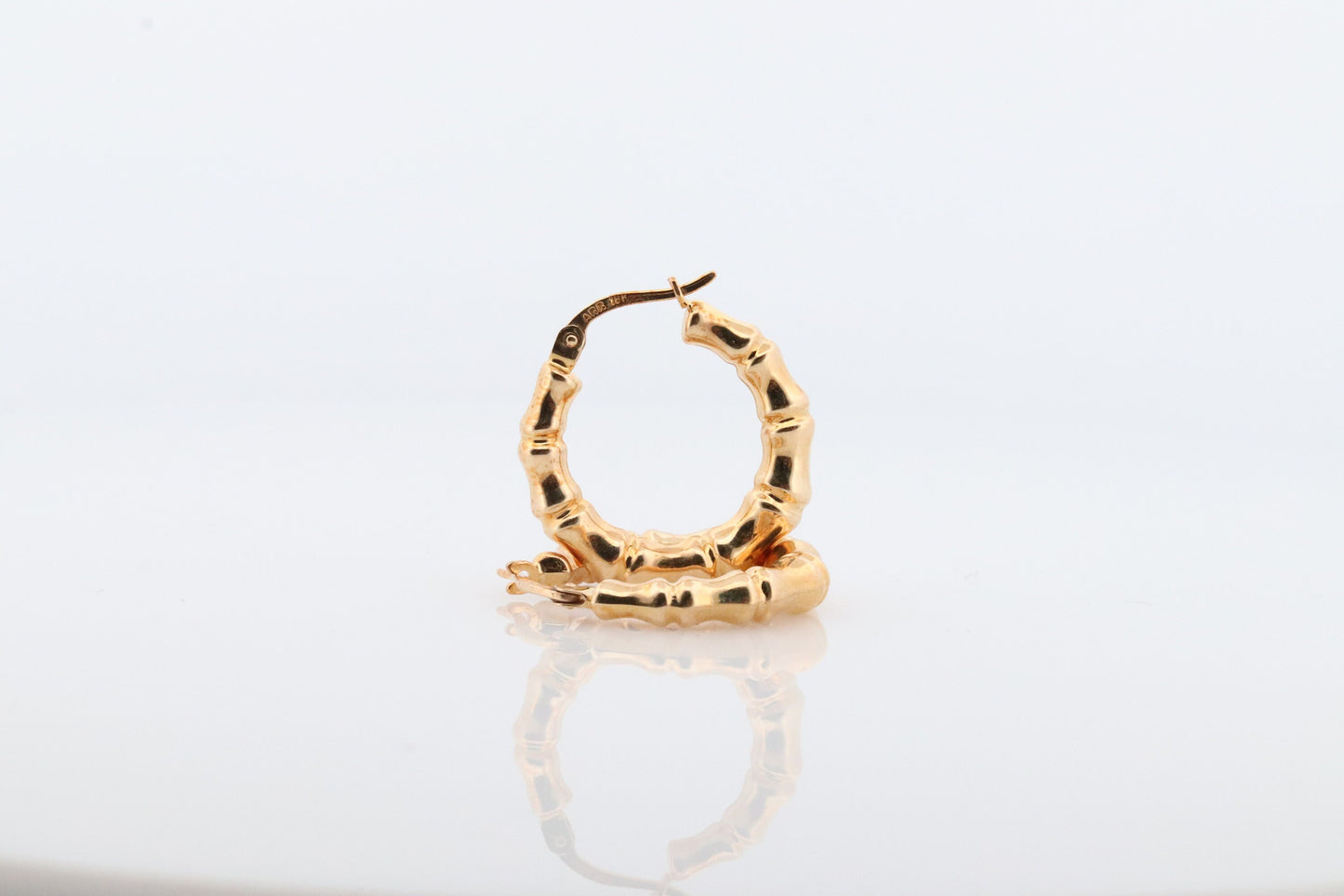 18k Gold Puffed Hollow BAMBOO HOOP Earrings. Bamboo Turkey Dangle HOOP earrings. st113