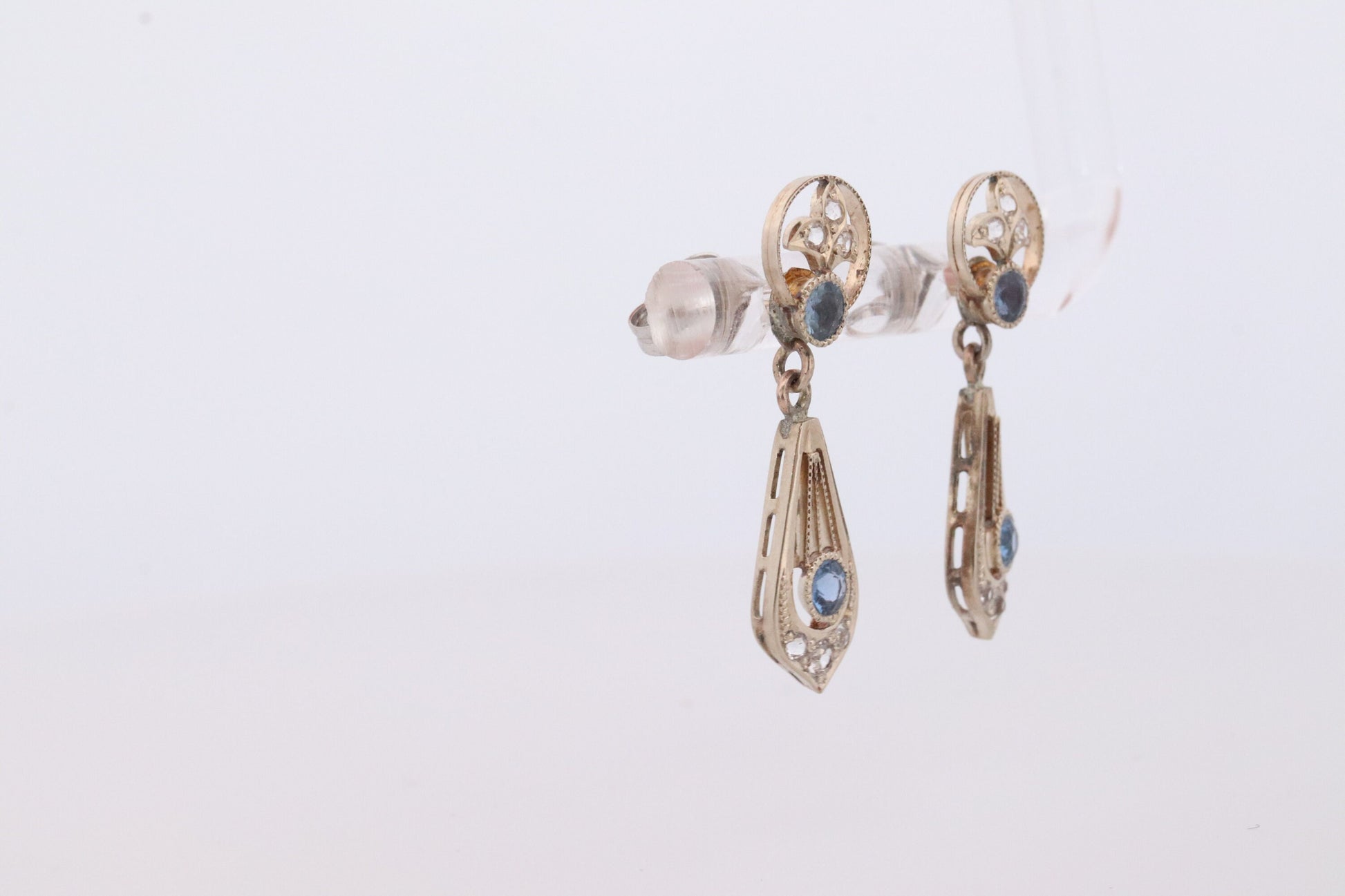 Antique 14k Blue Sapphire Dangle earrings. Blue Sapphire Princess Earrings. 14k Chandelier Earrings. Lavalier