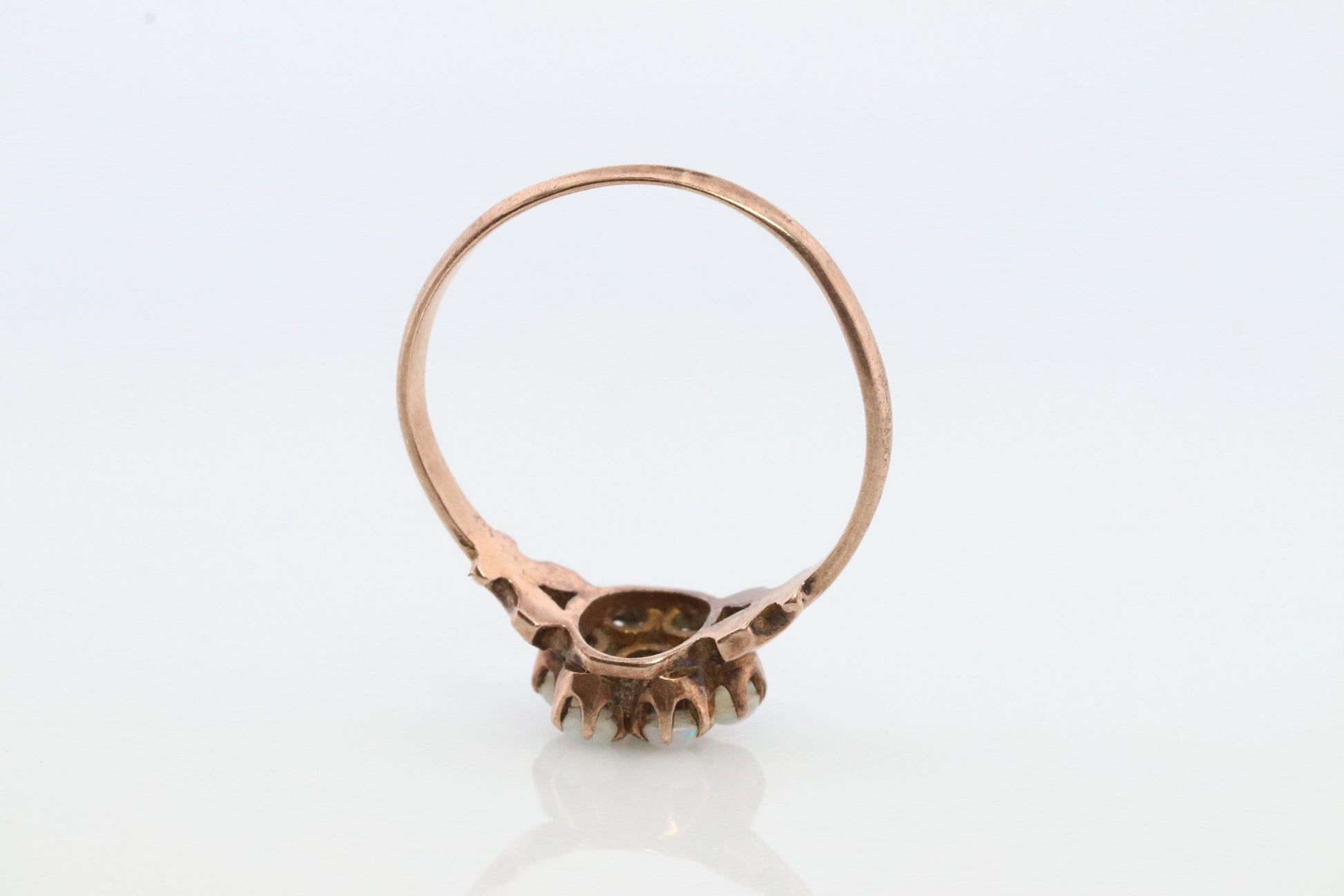 10k Victorian Opal and Green Gem. Antique 10k Rose Gold Opal Halo Cluster.