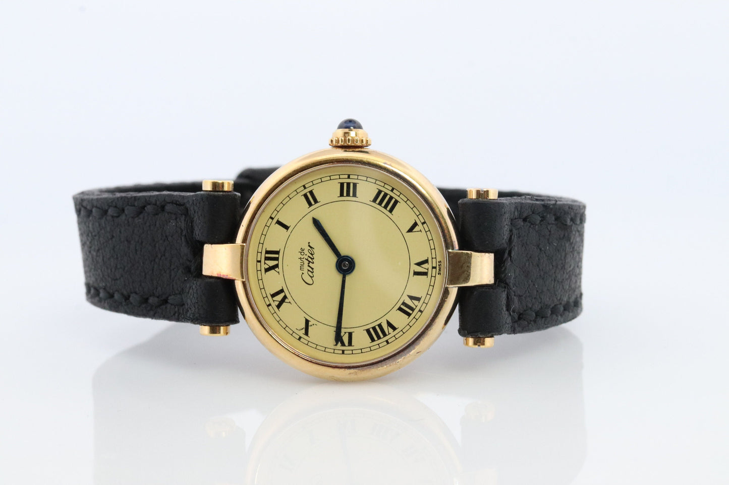Genuine Cartier Watch. Must de Cartier Vendome Round Argent Vermeil 18k Sterling Silver. Must de Cartier 925 Ladies 590004 Watch