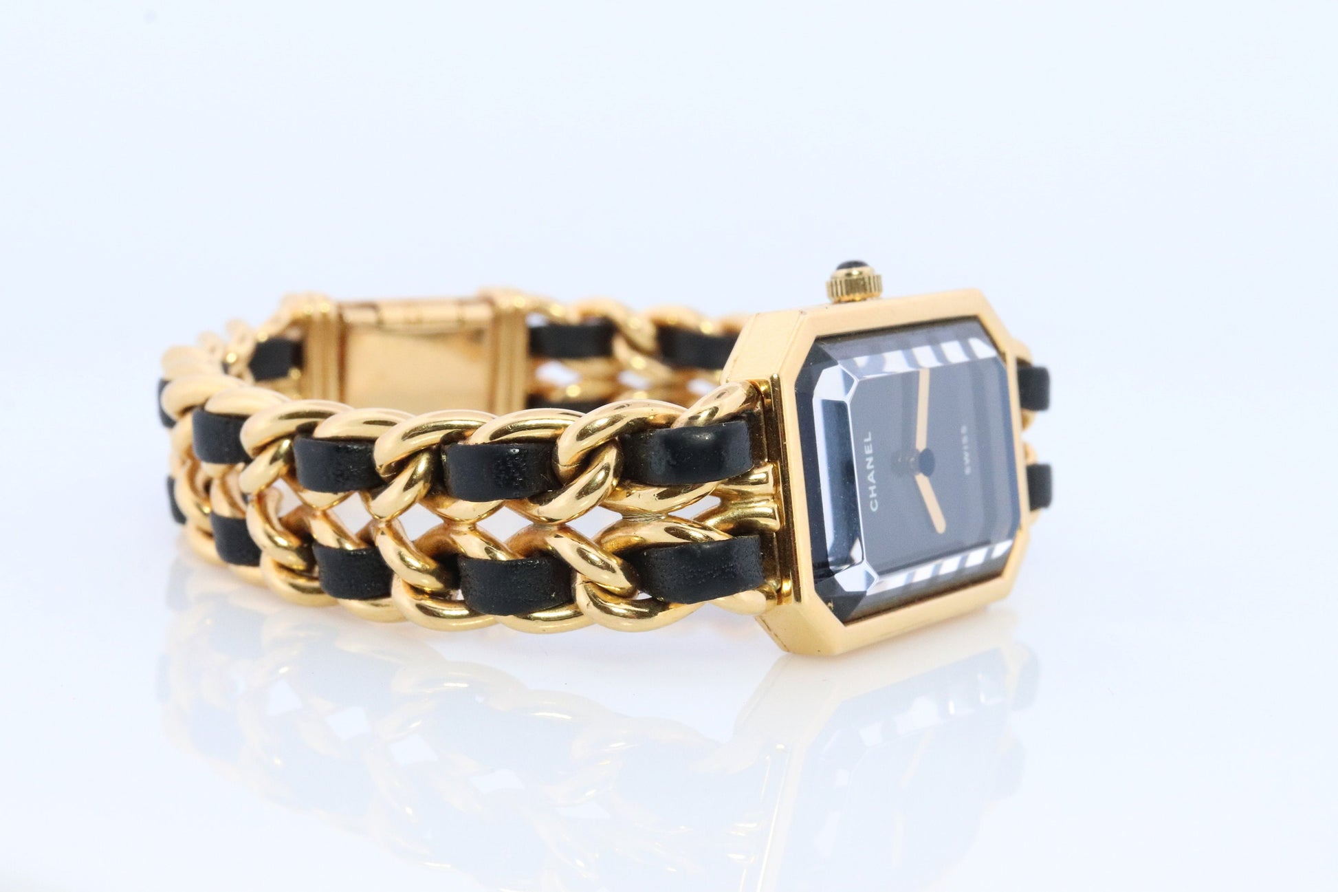 Vintage Chanel Premiere Wristwatch. Ladies Chanel H001 Gold and Leather Watch.