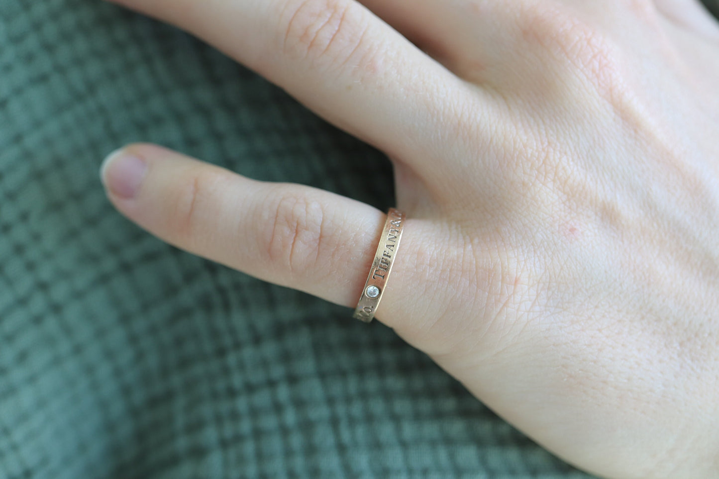 18k Tiffany and Co. band. 18k Tiffany Company Diamond wedding band. 18k Rose Gold Three diamond Bezel Vintage Tiffany & Co band.