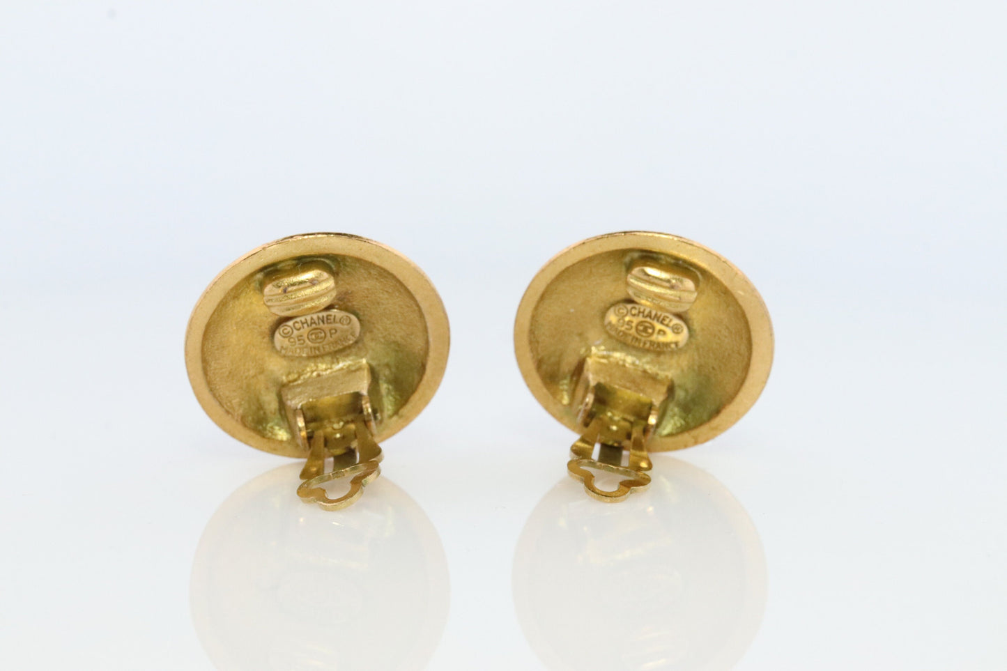 Chanel Earrings. Genuine CC CHANEL Round LOGO Clip on earrings. Disc disk Nonpierced Clips. Coco Matelasse Original Box