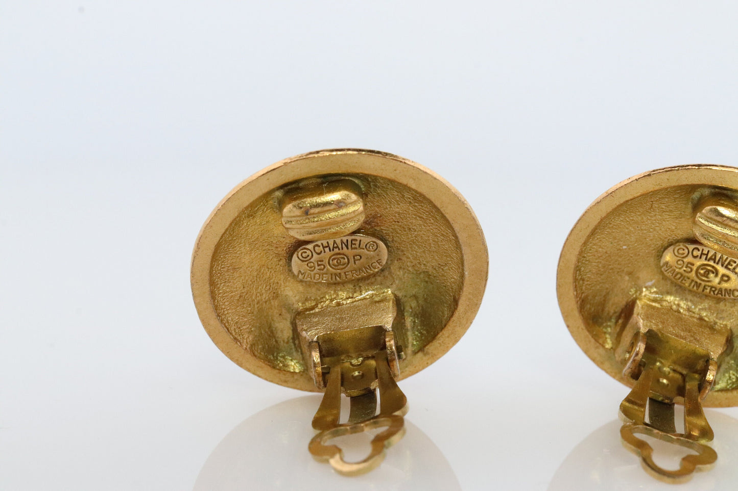 Chanel Earrings. Genuine CC CHANEL Round LOGO Clip on earrings. Disc disk Nonpierced Clips. Coco Matelasse Original Box