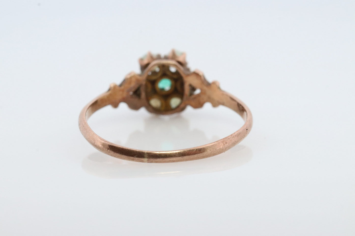 10k Victorian Opal and Green Gem. Antique 10k Rose Gold Opal Halo Cluster.
