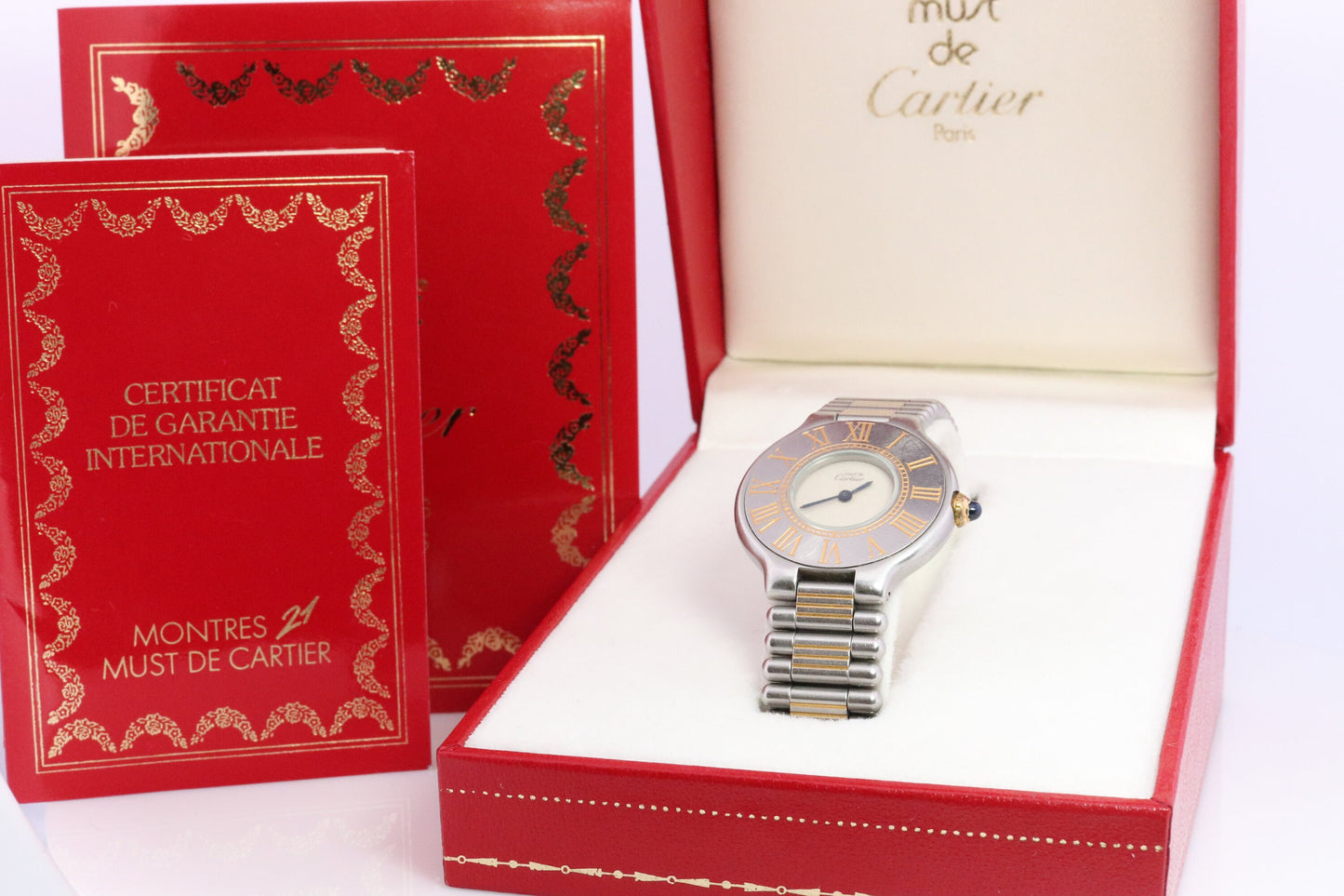 Cartier Watch. Must de Cartier 21 Stainless Steel Multi-Tone Quartz Watch. Vintage Cartier Stainless Steel Wristwatch. Original Paperwork