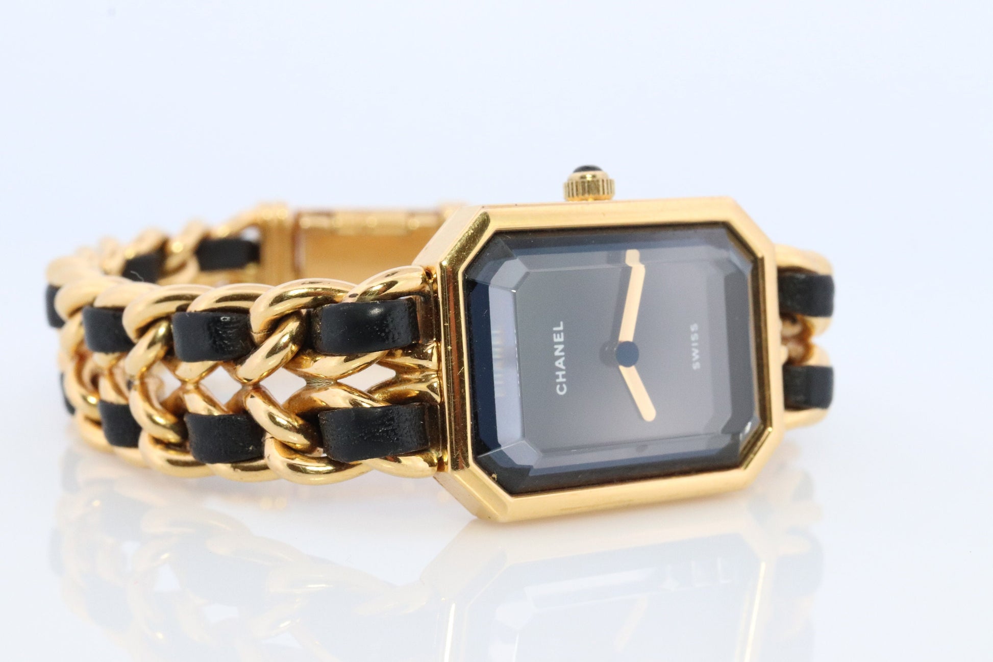 Vintage Chanel Premiere Wristwatch. Ladies Chanel H001 Gold and Leather Watch.