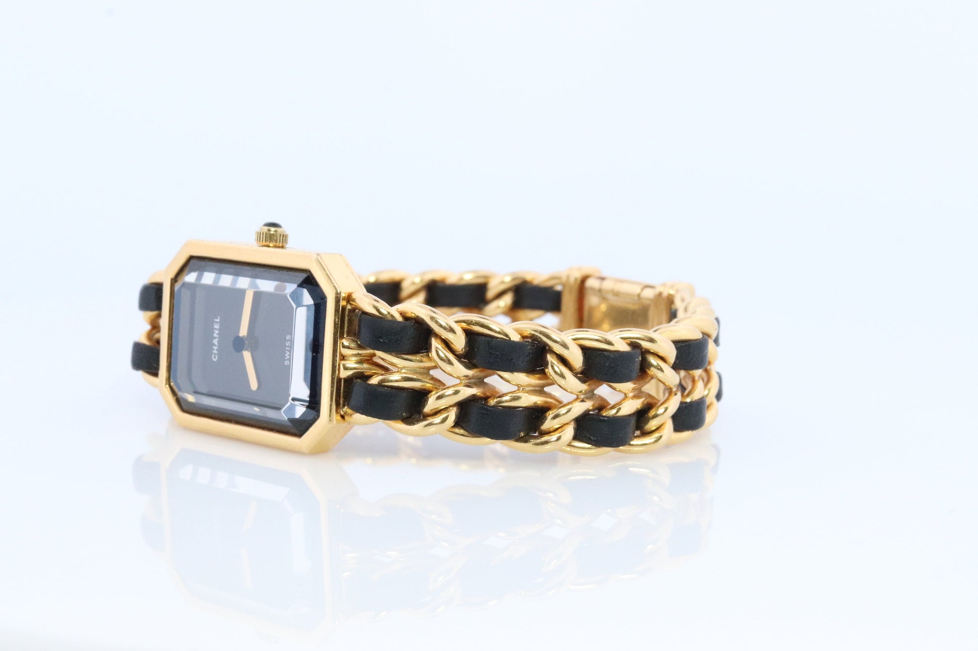 Vintage Chanel Premiere Wristwatch. Ladies Chanel H001 Gold and Leather Watch.