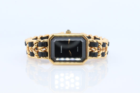 Vintage Chanel Premiere Wristwatch. Ladies Chanel H001 Gold and Leather Watch.