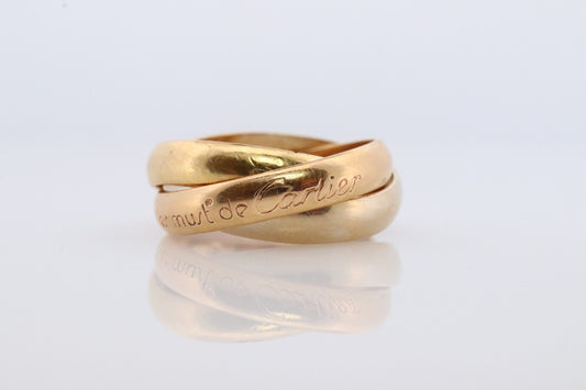 Vintage CARTIER 18k 750 Tricolor Rolling Ring. Must de Cartier Triple Ring. Interlocking ring. Wedding ring. 18k 750 Rolling Band.