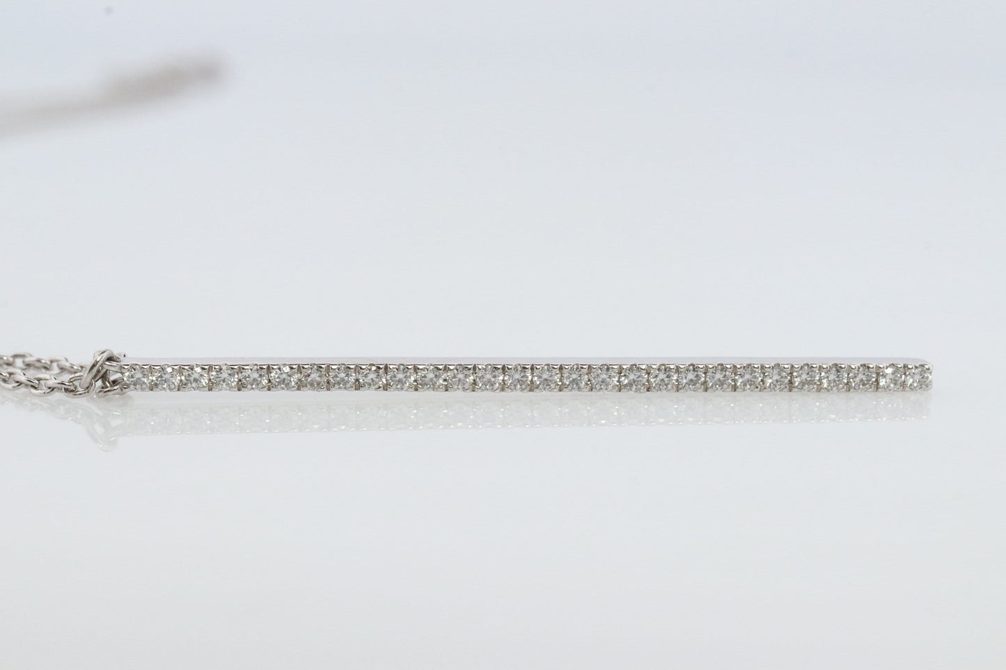 MIKIMOTO Necklace. 18k White gold Mikimoto Diamond Bar pendant. 18k White Minimalist Mikimoto Piece.