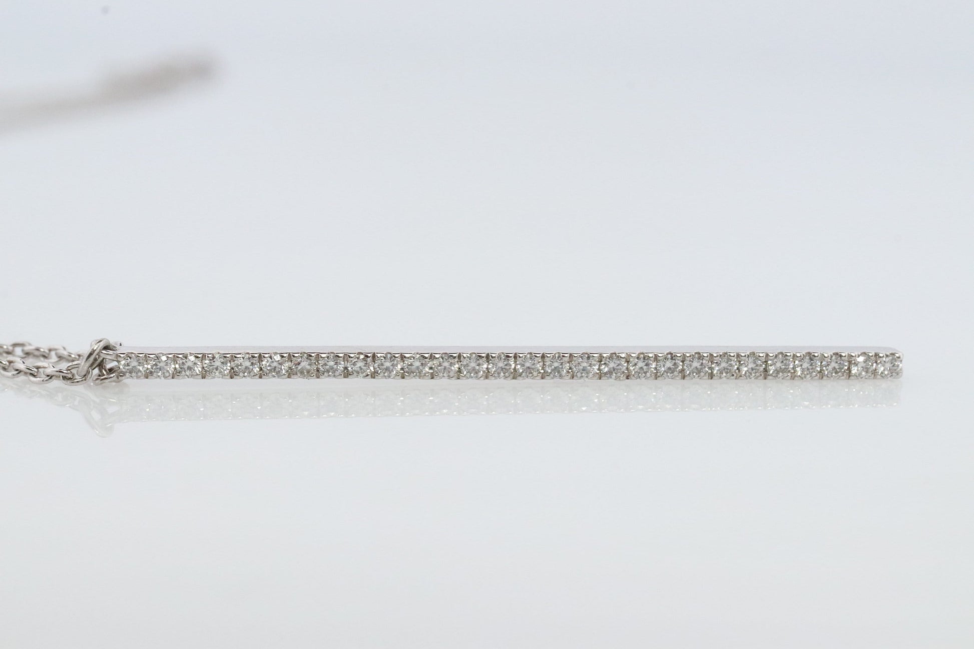 MIKIMOTO Necklace. 18k White gold Mikimoto Diamond Bar pendant. 18k White Minimalist Mikimoto Piece.