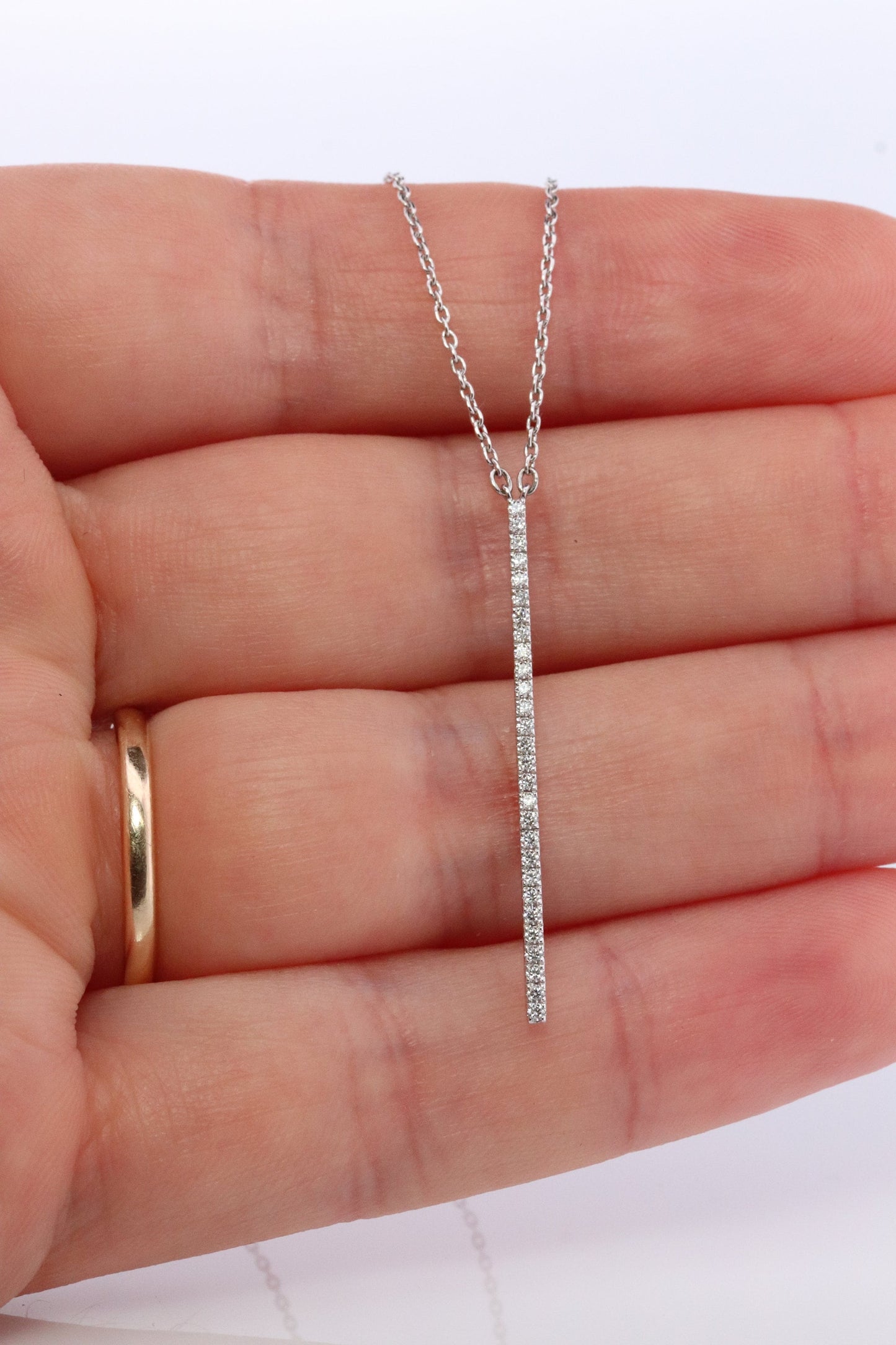 MIKIMOTO Necklace. 18k White gold Mikimoto Diamond Bar pendant. 18k White Minimalist Mikimoto Piece.