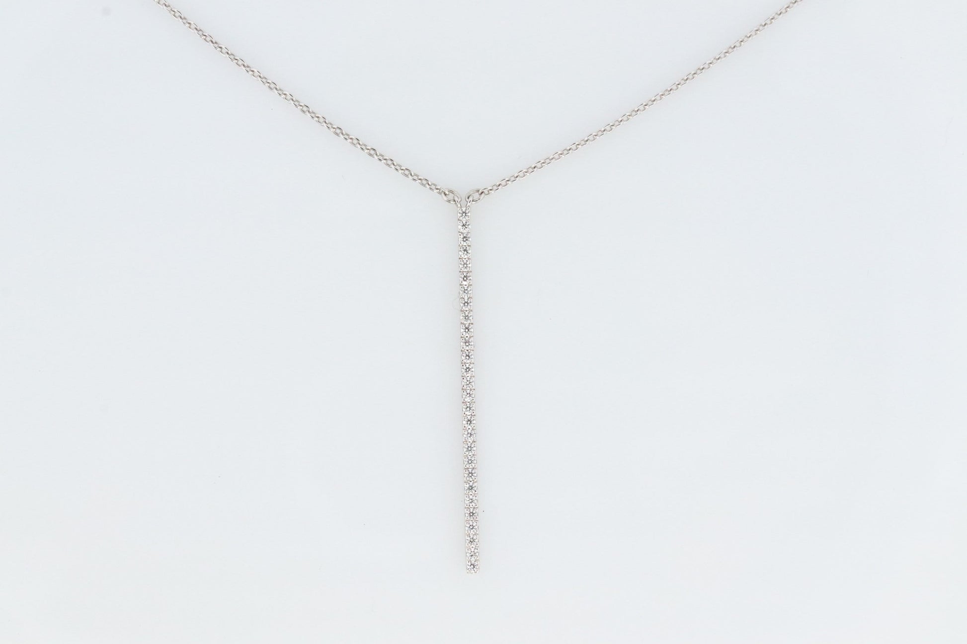 MIKIMOTO Necklace. 18k White gold Mikimoto Diamond Bar pendant. 18k White Minimalist Mikimoto Piece.
