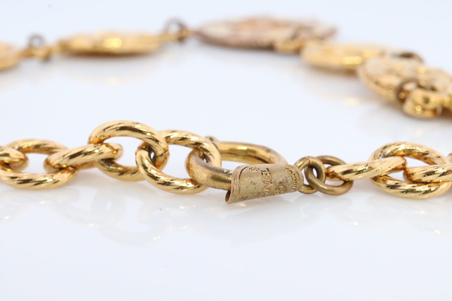 Chanel Necklace. Genuine CC CHANEL Round LOGO Coin Necklace. Disc Chain Necklace. byzantine Etruscan Hammered Coco Chanel Chain Necklace