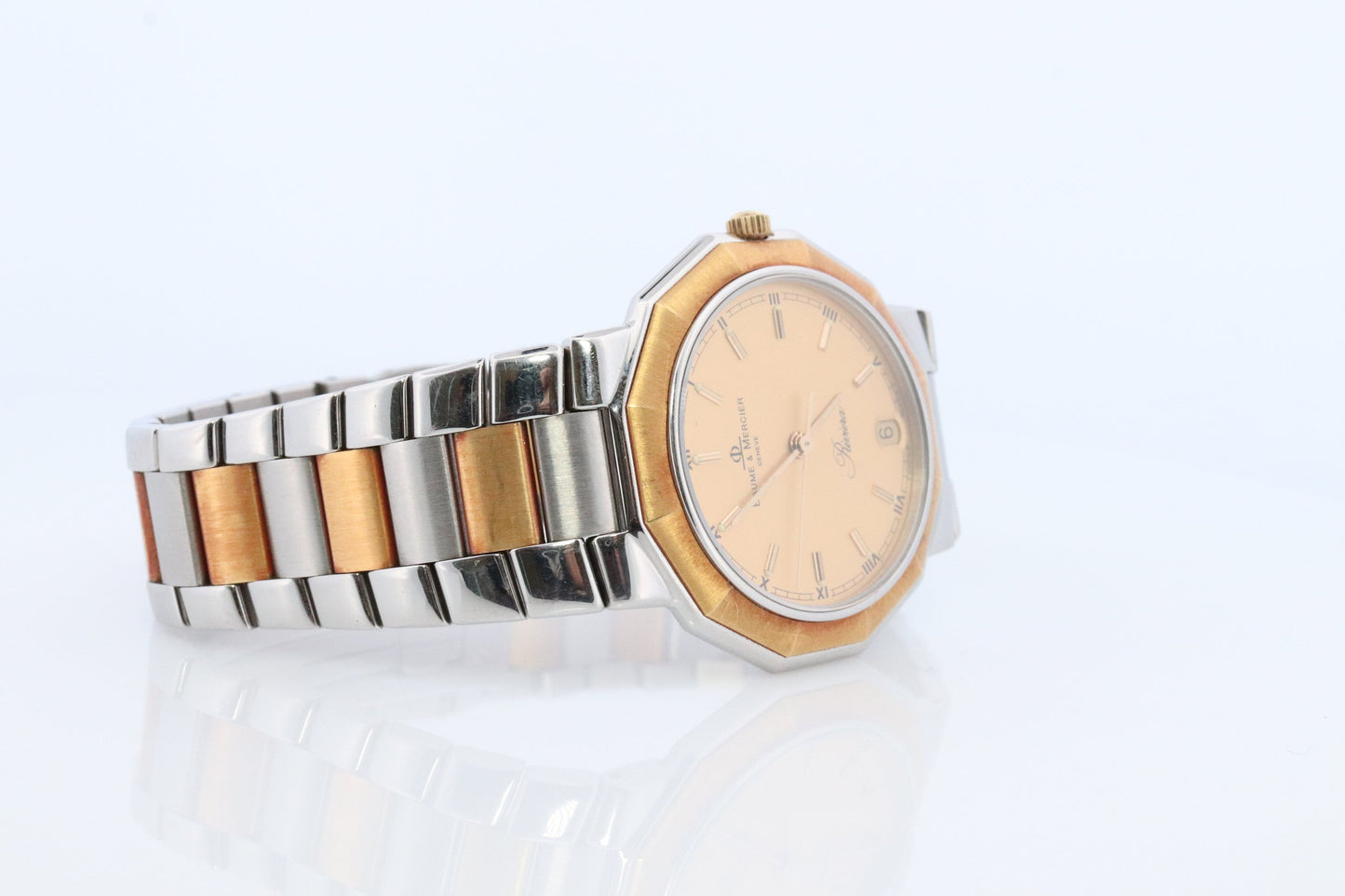 Vintage Baume and Mercier watch. Baume Mercier 5131.3 Riviera Yellow Gold Stainless Steel. Two Tone Color Date watch