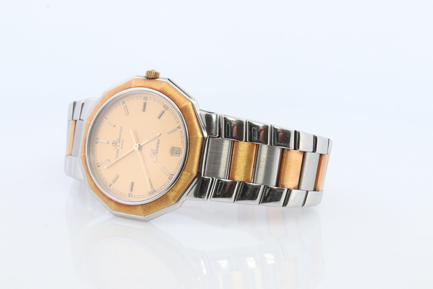 Vintage Baume and Mercier watch. Baume Mercier 5131.3 Riviera Yellow Gold Stainless Steel. Two Tone Color Date watch