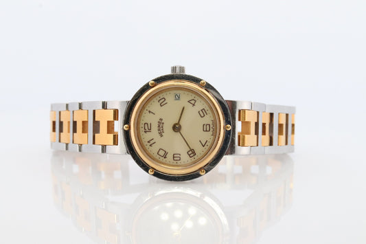 Hermes Watch. Ladies Genuine Hermes Clipper 514366 Gold and Silver Wristwatch.