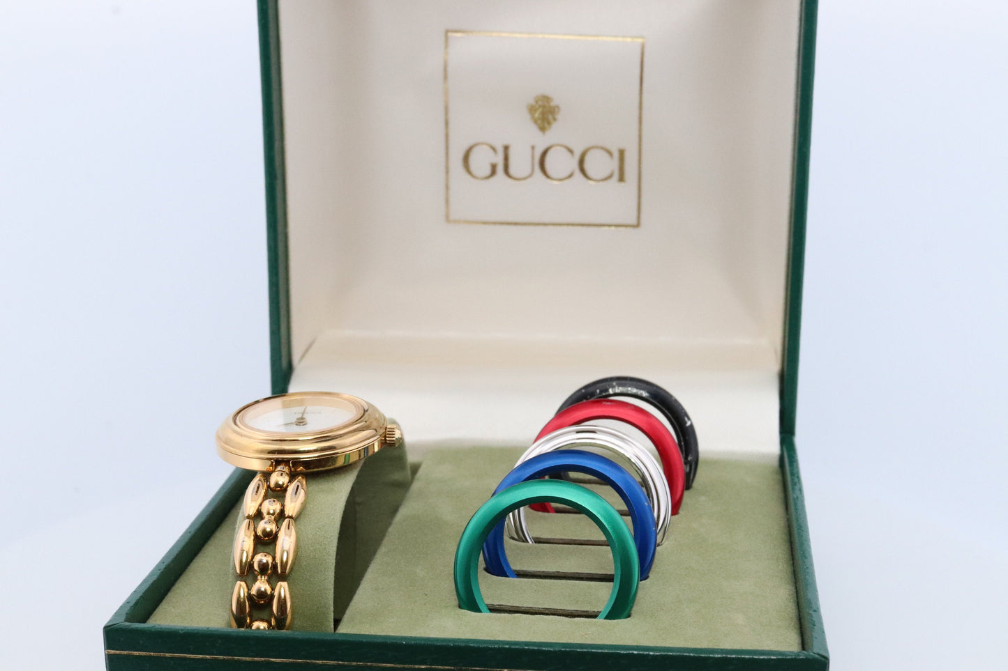 Genuine GUCCI 11/12.2 Watch. Vintage Ladies Gucci Change Bezel Watch. With Box and Bezels.