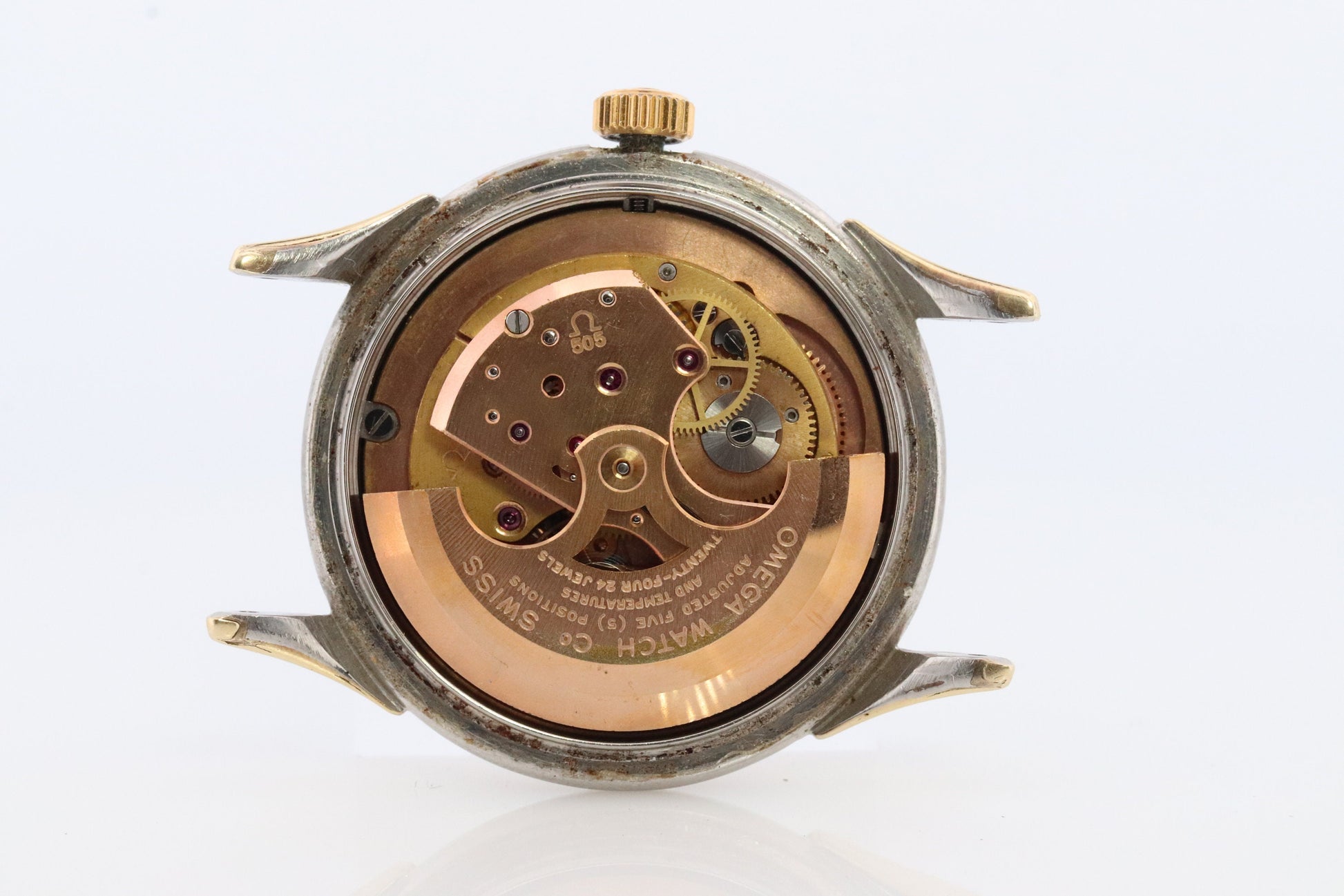 Omega Constellation Pie Pan Watch. Authentic Mens Omega Automatic 5852 Wristwatch. Omega 1950s Gold Plated Pie Pan Dial Arrowhead