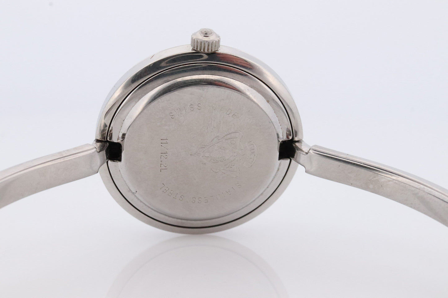 Genuine GUCCI 11/12.2 Watch. Vintage Ladies Gucci Silver Change Bangle Bezel Watch. Box and papers