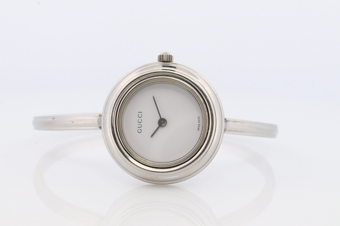 Genuine GUCCI 11/12.2 Watch. Vintage Ladies Gucci Silver Change Bangle Bezel Watch. Box and papers