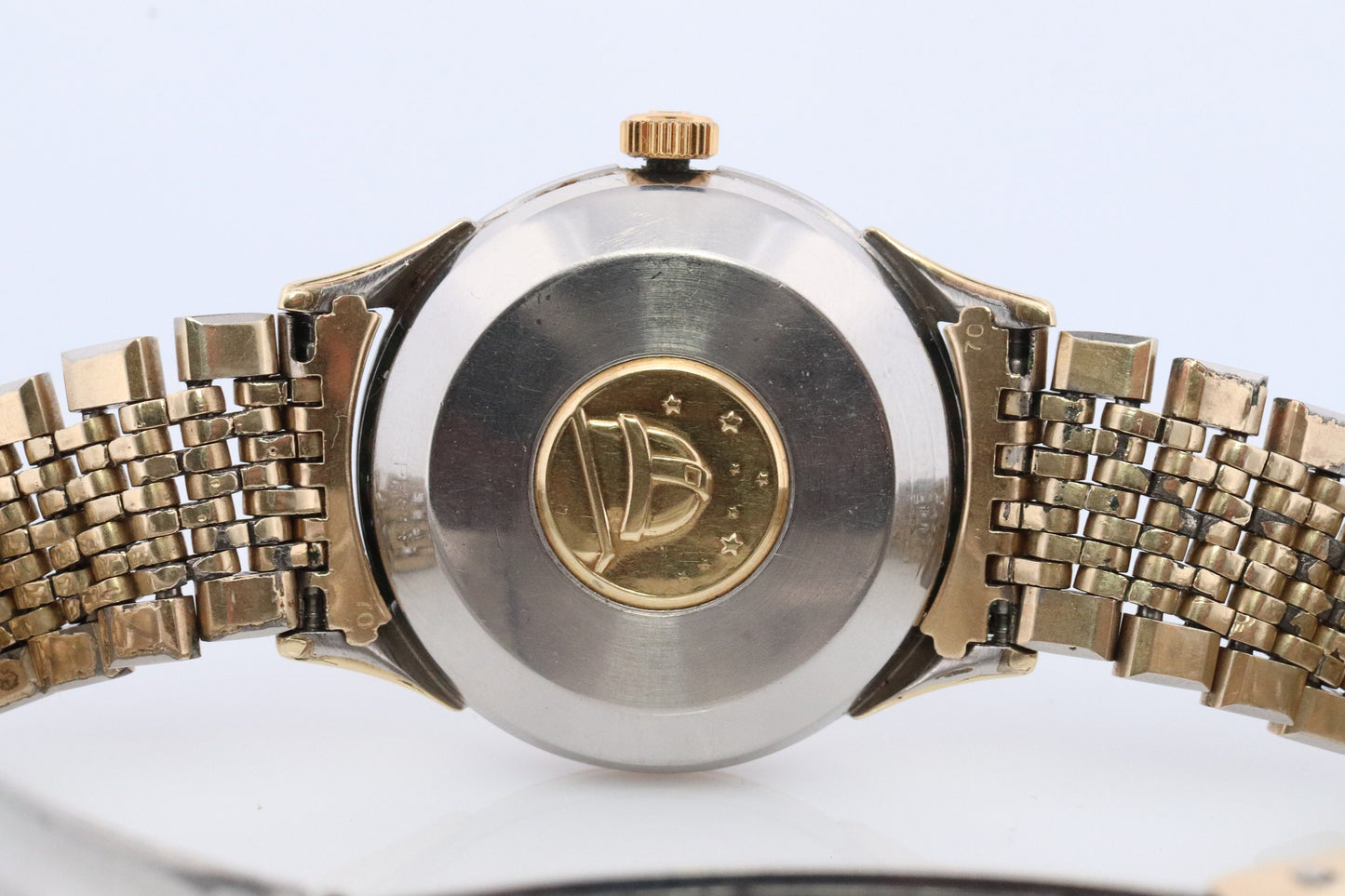 Omega Constellation Pie Pan Watch. Authentic Mens Omega Automatic 5852 Wristwatch. Omega 1950s Gold Plated Pie Pan Dial Arrowhead
