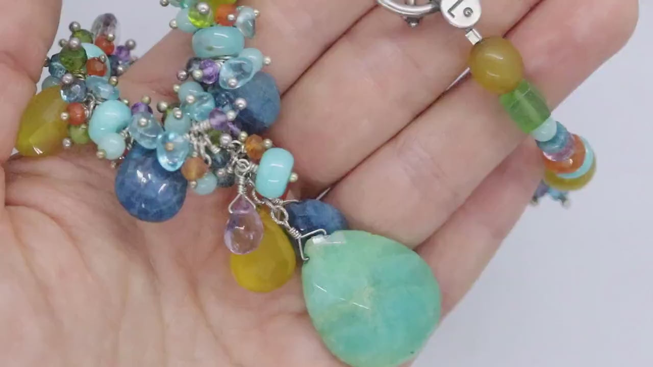 Laura Gibson Necklace. Gibson Sterling Silver Amazonite Dangling Candy multi-gem necklace (170)