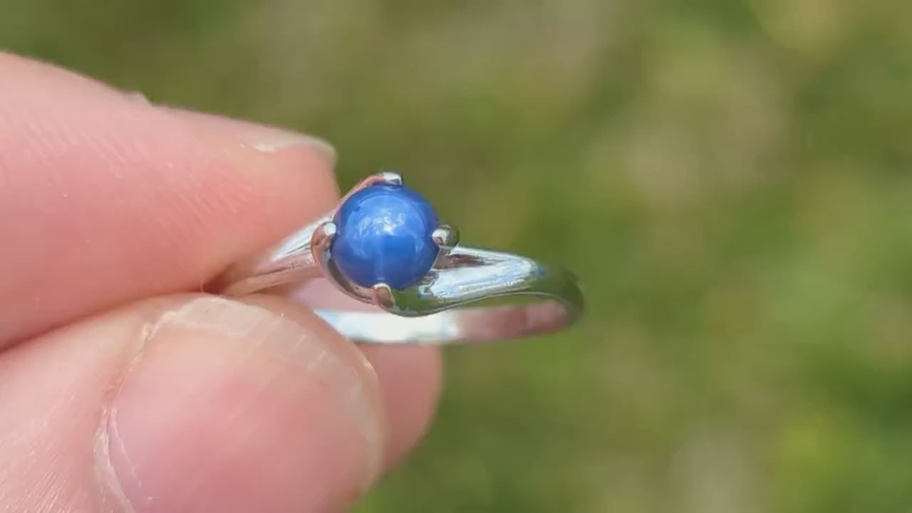 Linde Blue STAR Sapphire Solitaire  ring. 10k White gold sapphire solitaire. Dainty Blue Star Sapphire bypass ring. st(30)
