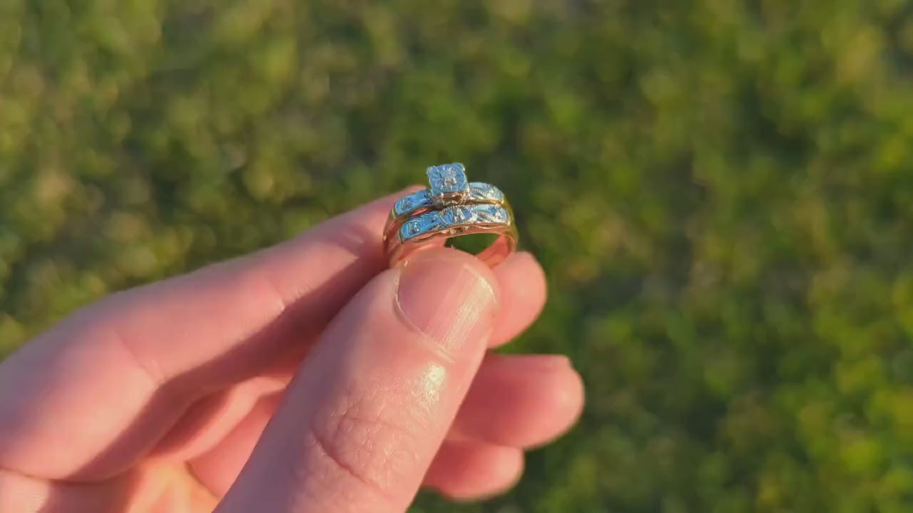 Art Deco Engagement Wedding Diamond Ring Set. Vintage 1930s or 1940s Wedding Ring Set. 14k Multi-Tone with a  Diamond. st(165)