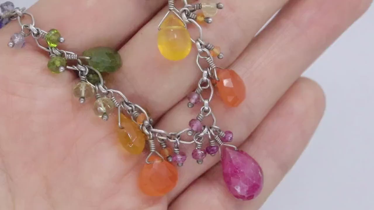 Laura Gibson Necklace. Gibson Sterling Carnelian Dangling Candy multi-gem necklace (549)